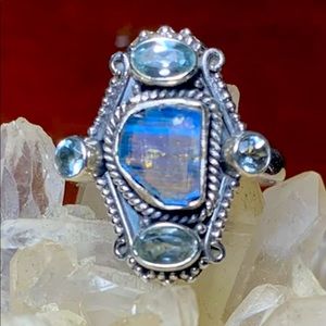 Solid sterling moonstone princess ring